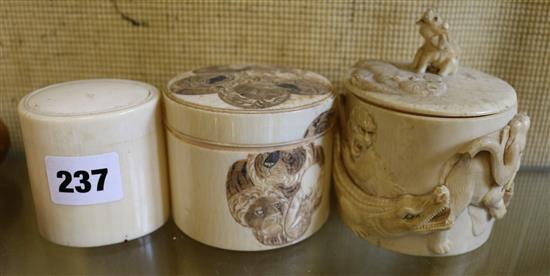 3 Japanese ivory tusk boxes and covers, early 20th century